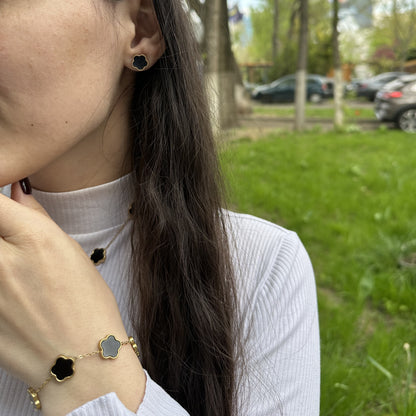 Set Cercei, Colier si Bratara placat cu Aur 18K VanLuxy - Negru