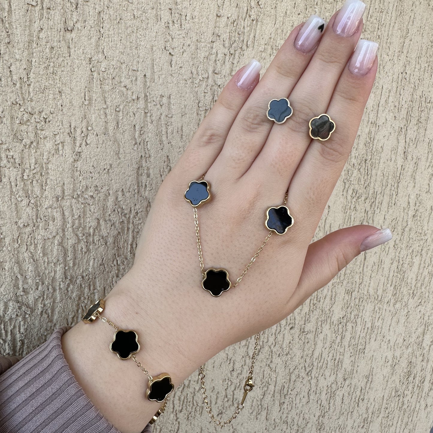Set Cercei, Colier si Bratara placat cu Aur 18K VanLuxy - Negru