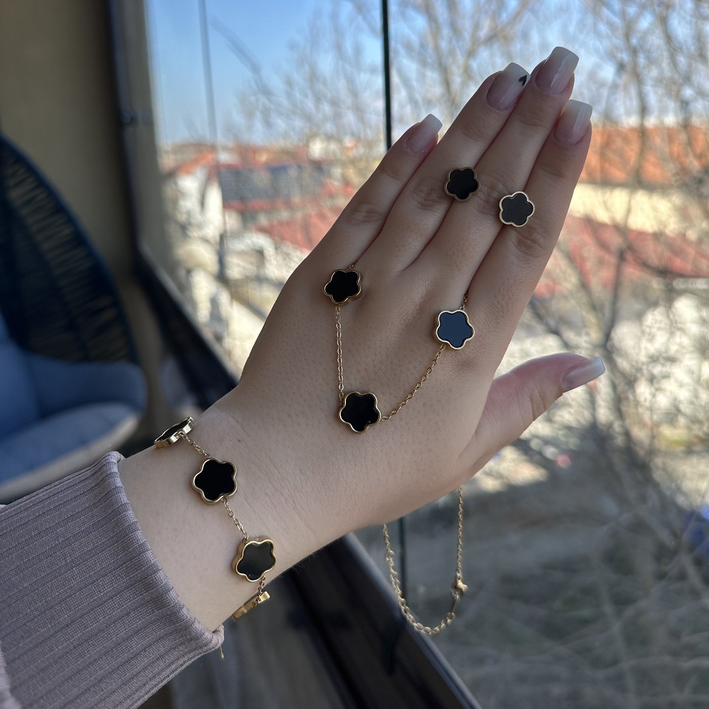 Set Cercei, Colier si Bratara placat cu Aur 18K VanLuxy - Negru
