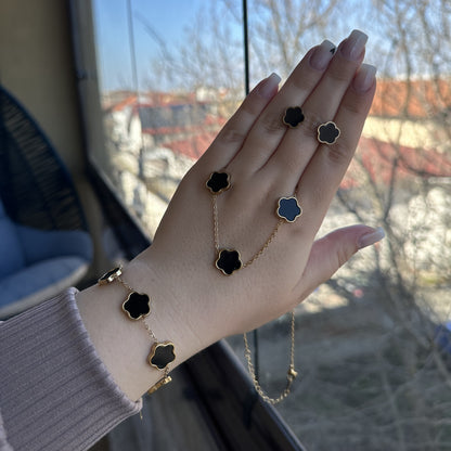 Set Cercei, Colier si Bratara placat cu Aur 18K VanLuxy - Negru