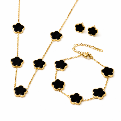 Set Cercei, Colier si Bratara placat cu Aur 18K VanLuxy - Negru
